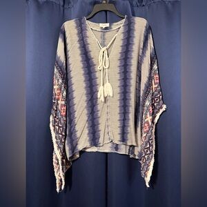 Freeway Navy and Cream Patterned Poncho